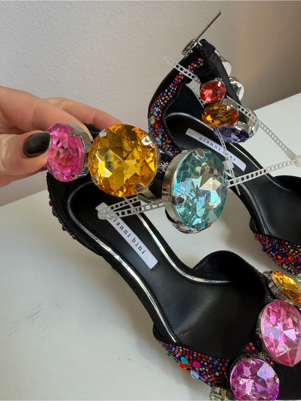 NWT Gianni Bini Rainbow Rhinestone Embellished Jewel Ornament Ankle Cuff Sandals - Picture 4 of 13